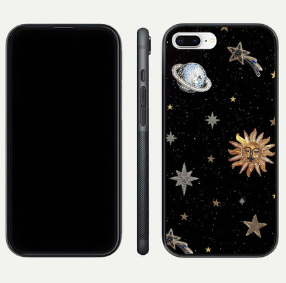 Celestial Moon With Stars Glass Case for iPhone 8 Plus front-and-back layout displaying lunar art and premium finish