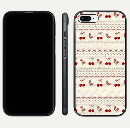 Cherry Bloom Charm Glass Case for iPhone 8 Plus front-and-back layout displaying floral art and smooth finish