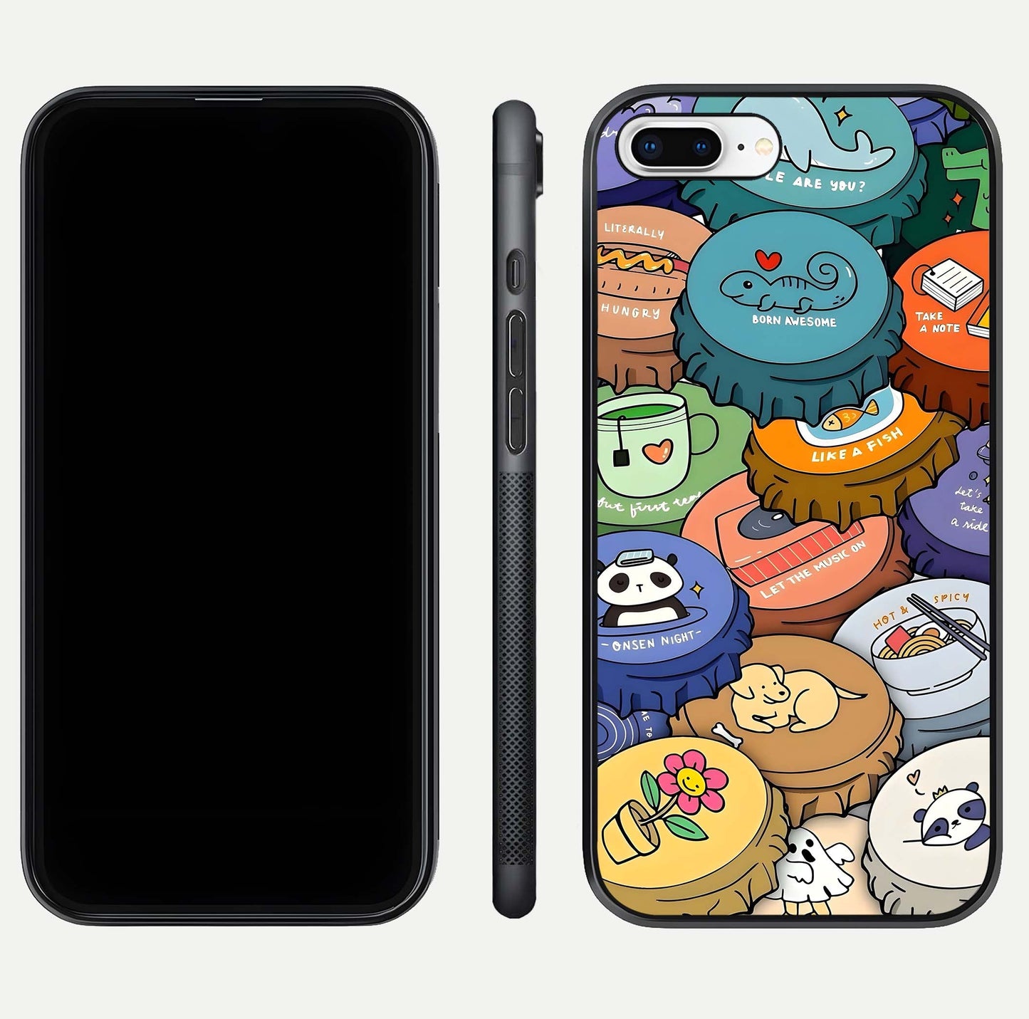 Coins Patterns Glass Case for iPhone 8 Plus dual-view layout displaying elegant art and glass clarity