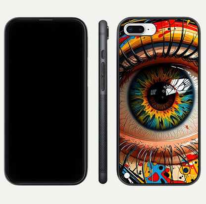 Colorful Eye Glass Case for iPhone 8 Plus dual-view layout displaying vivid tones and smooth glass edges