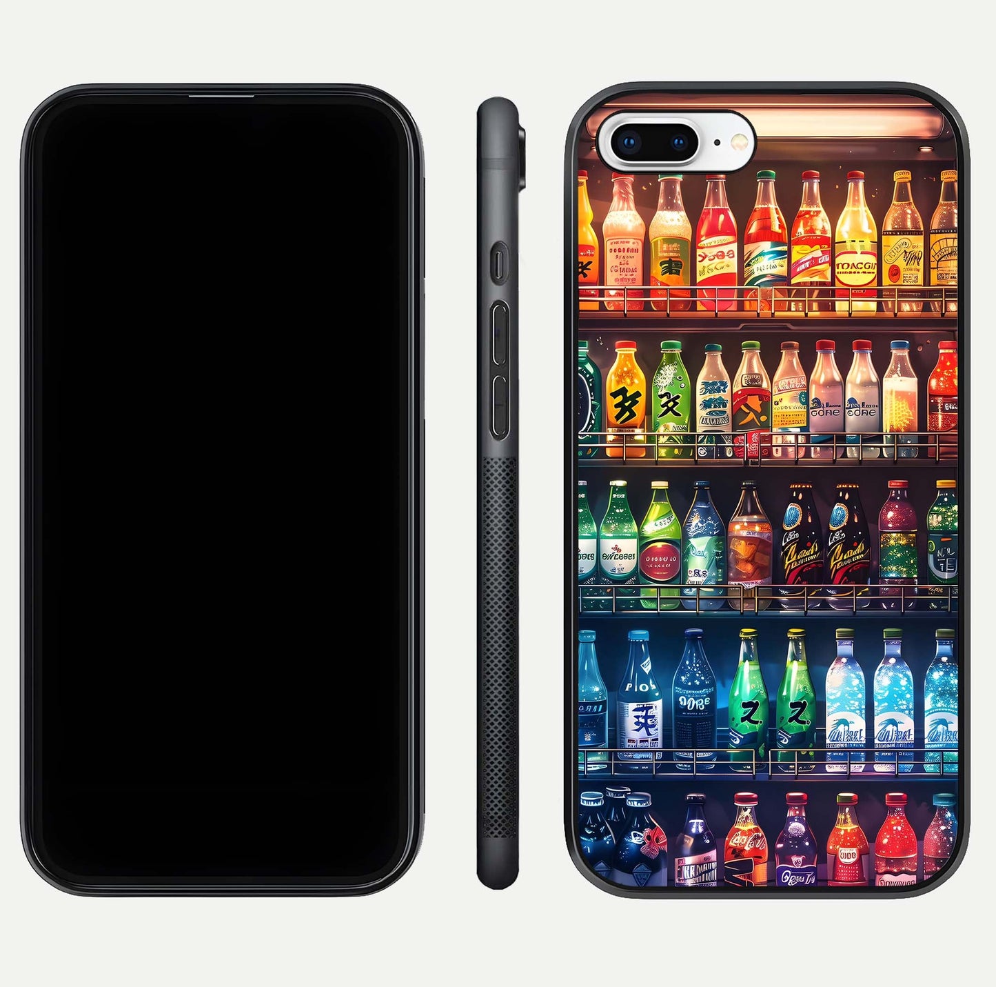 Colorful Soda Bottles Glass Case for iPhone 8 Plus dual-view layout displaying playful tones and gloss clarity