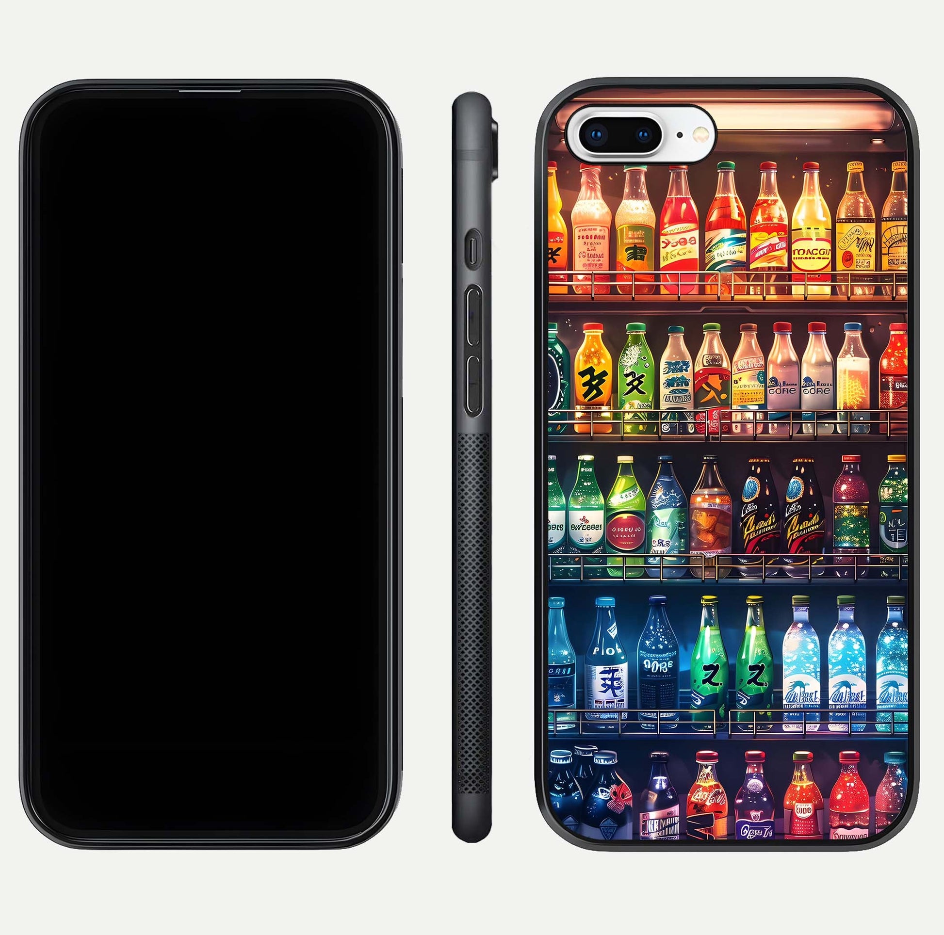 Colorful Soda Bottles Glass Case for iPhone 8 Plus dual-view layout displaying playful tones and gloss clarity