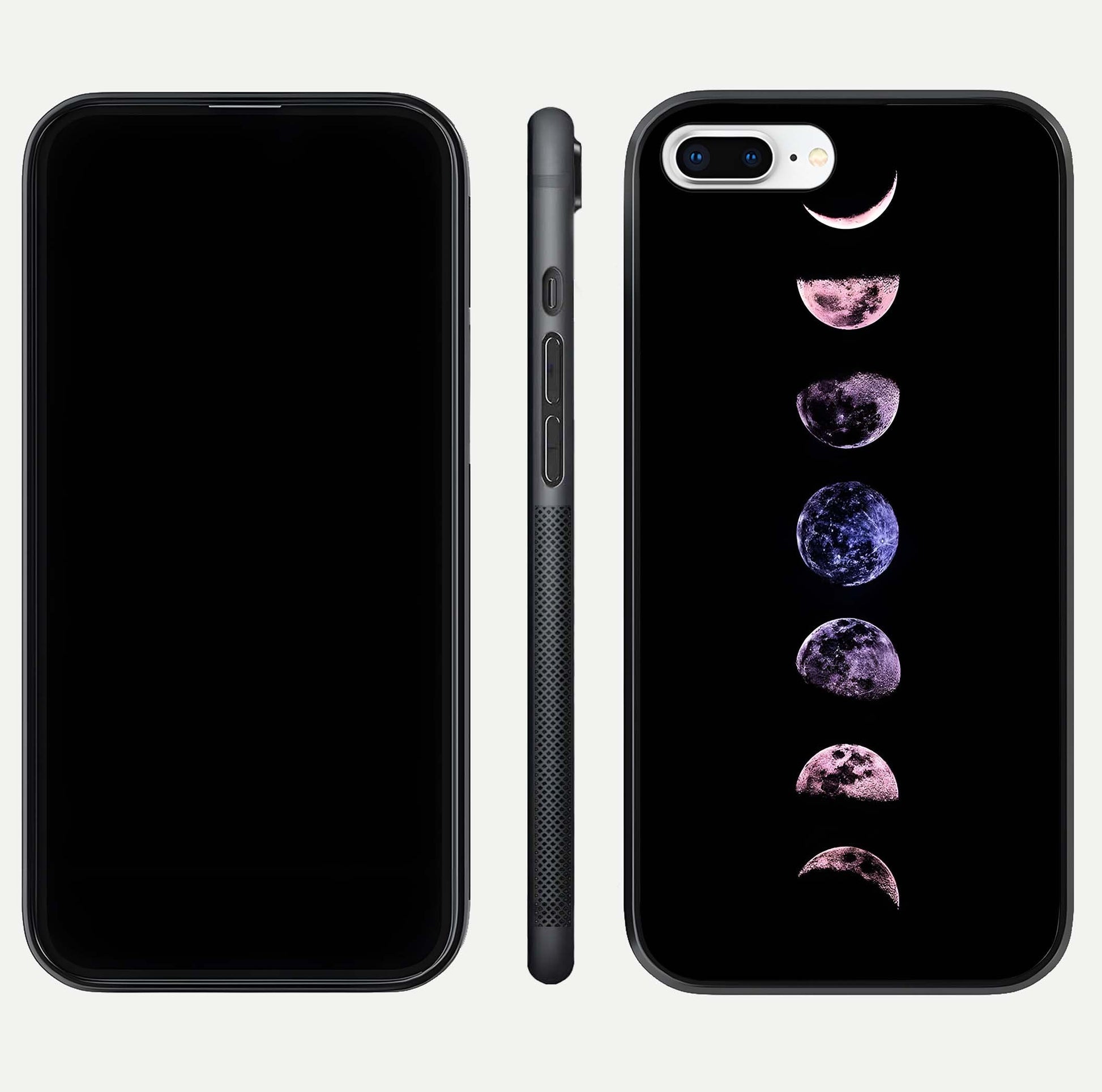 Crimson All Planets Glass Case for iPhone 8 Plus dual-view layout displaying crimson tones and curved edges