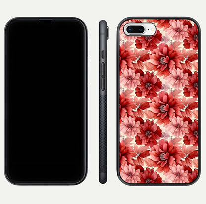 Crimson Love Petals Glass Case for iPhone 8 Plus dual-view layout displaying floral charm and curved glass