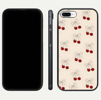 Cute Cherry Pattern Glass Case for iPhone 8 Plus dual-view layout displaying aesthetic fruit print and smooth edges