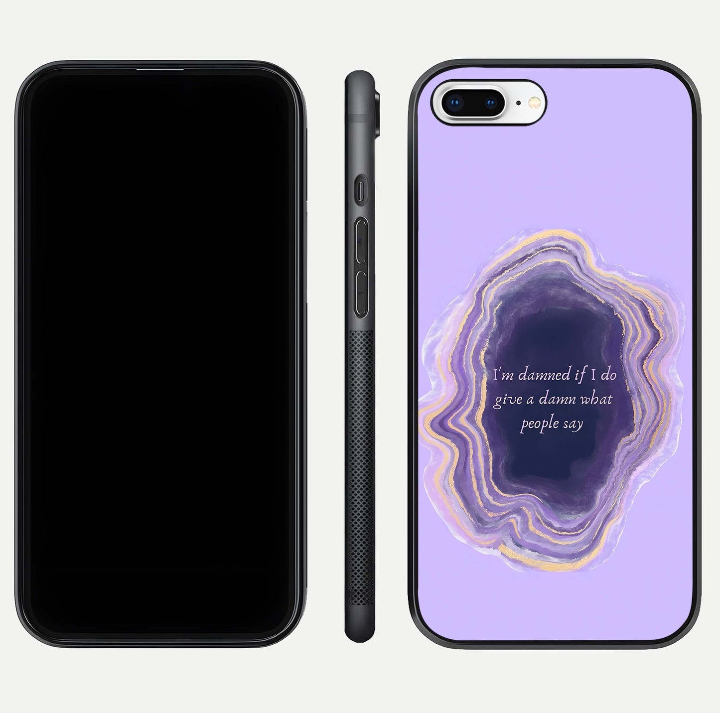 Damned People Quote Glass Case for iPhone 8 Plus dual-view layout displaying modern print and glass clarity