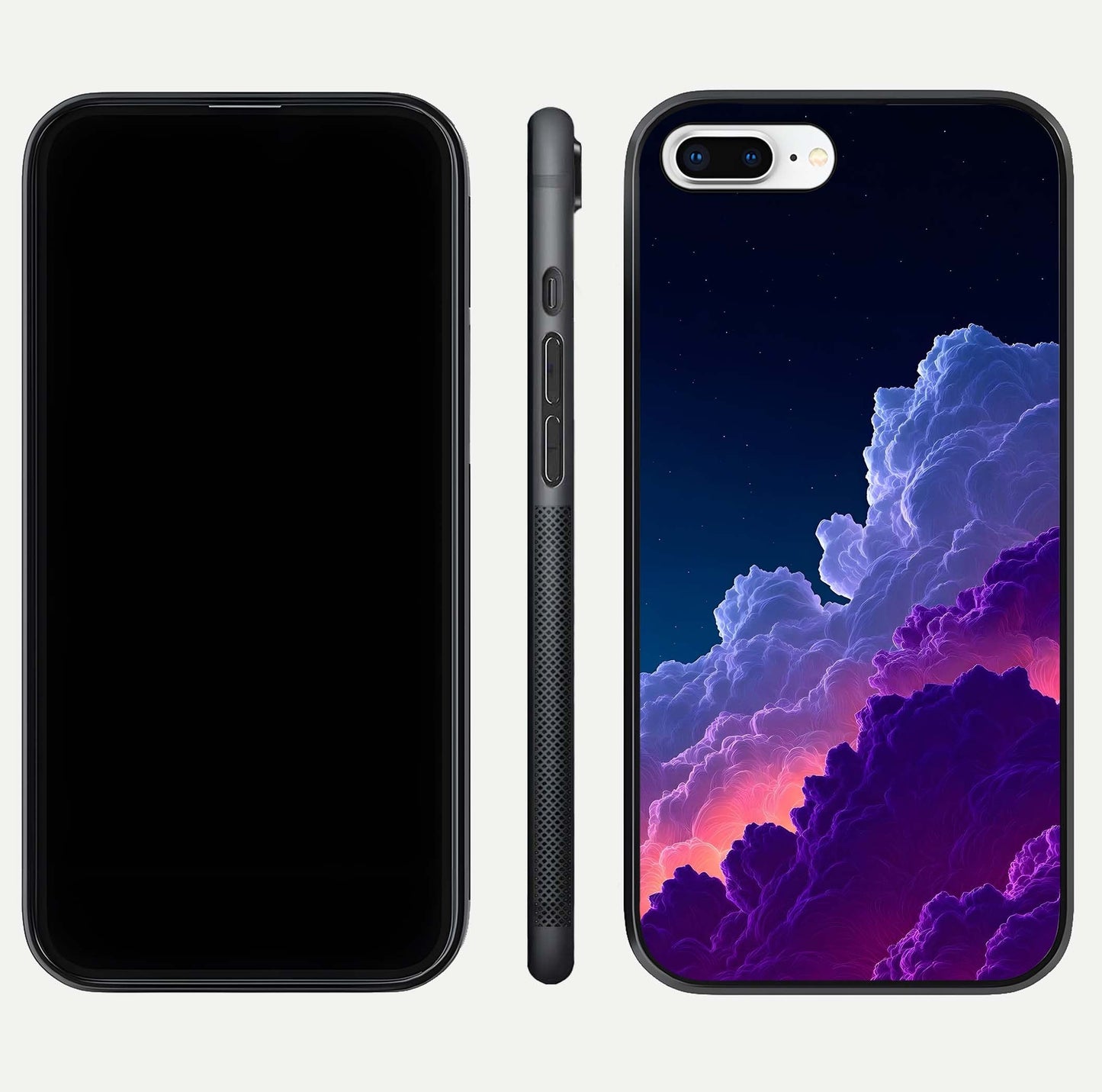 Dreamy Cloud Skies Glass Case for iPhone 8 Plus dual-view layout displaying calm sky art and smooth curve