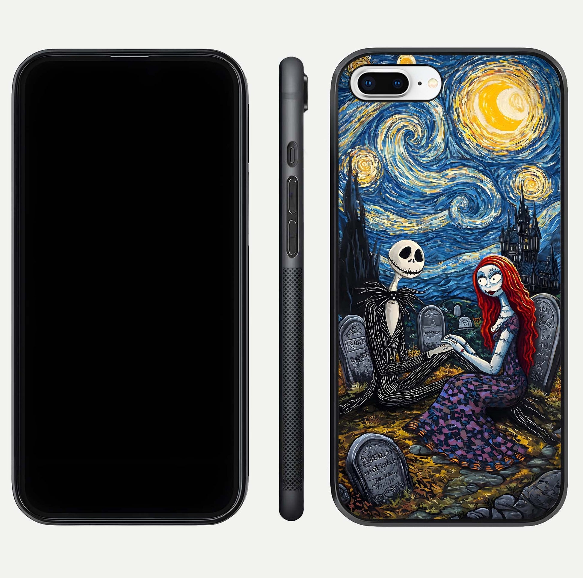 Eternal Night Love Glass Case for iPhone 8 Plus dual-view layout displaying HD art and curved polish