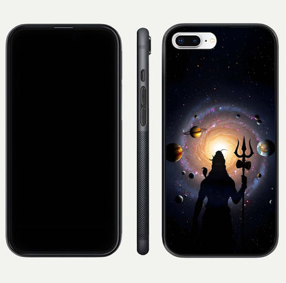 Galactic Shiva Vision Glass Case for iPhone 8 Plus front and back view layout showing celestial background and polished curved glass
