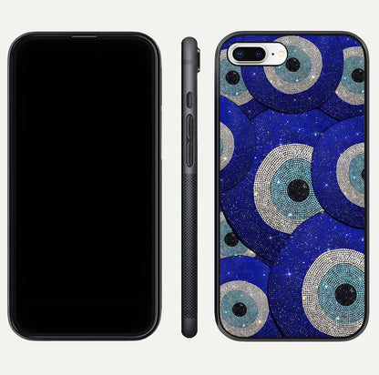 Galaxy Eye Flow Glass Case for iPhone 8 Plus front and back view layout displaying cosmic art and curved glass borders