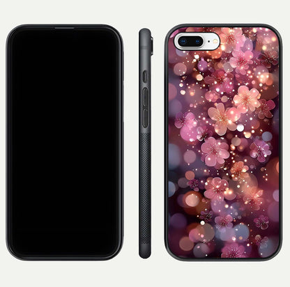 Glowing Petal Bliss Glass Case for iPhone 8 Plus front and back view layout displaying artistic floral design and curved glass