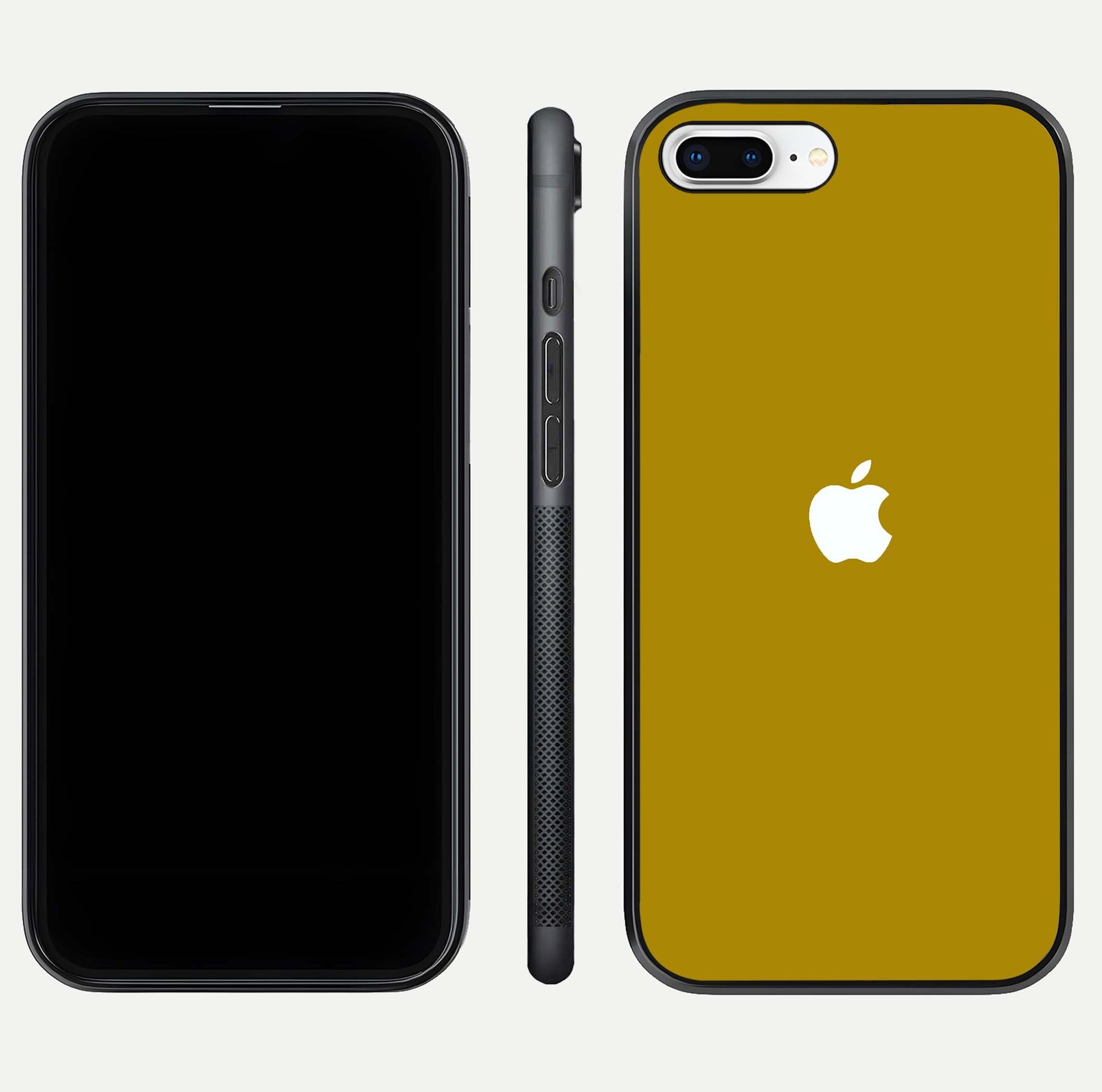 Golden Luxe Aura Glass Case for iPhone 8 Plus front and back view layout highlighting premium tone and curved glass