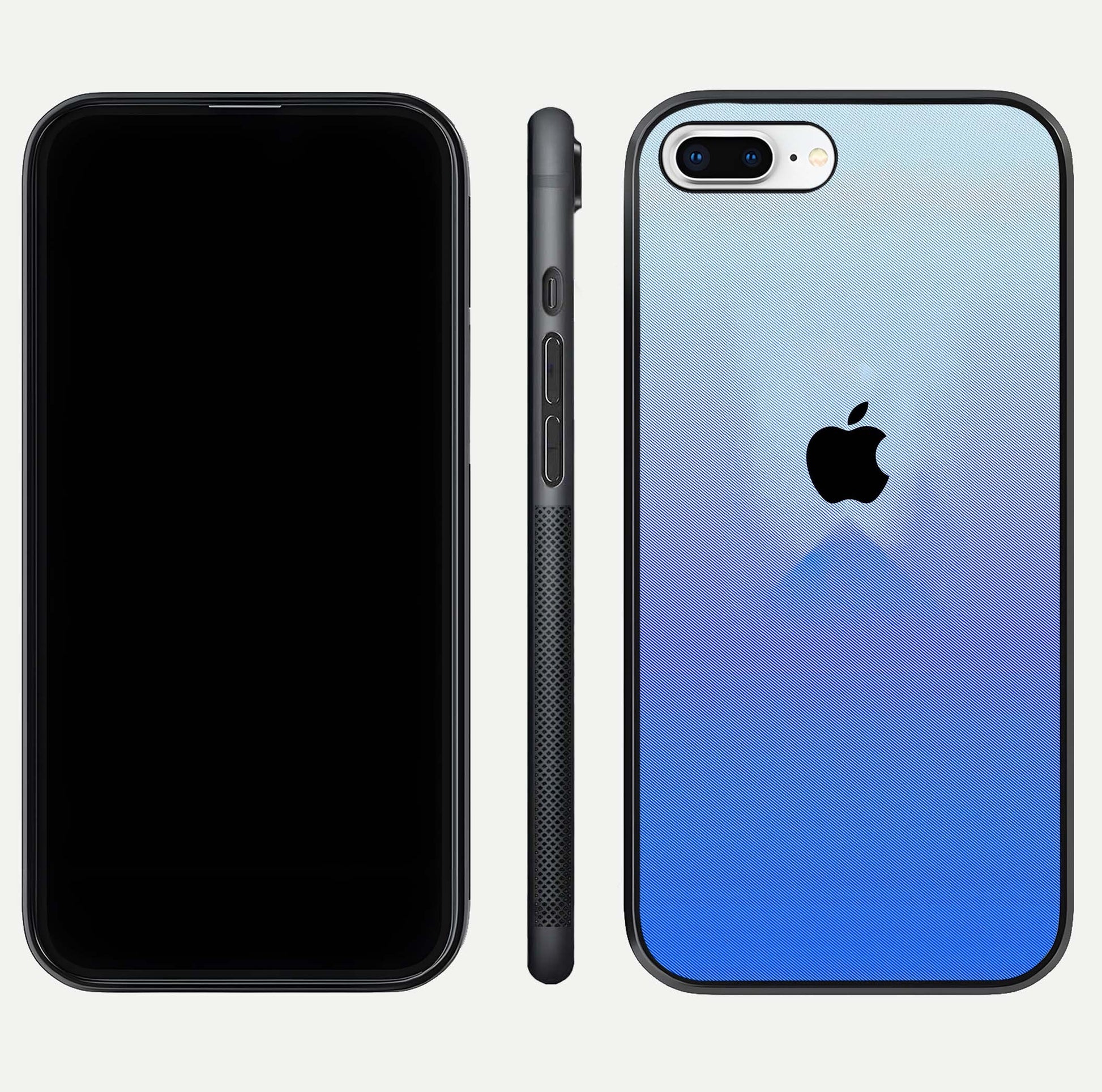 Gradient Apple Vibe Glass Case for iPhone 8 Plus front and back view layout highlighting minimalist Apple design and curved edges
