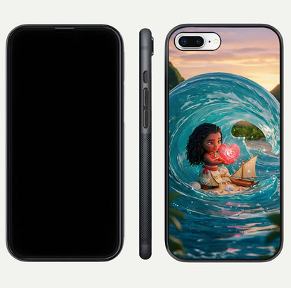Heart of Ocean Glass Case for iPhone 8 Plus front and back view layout highlighting sea-themed art and curved glass edges