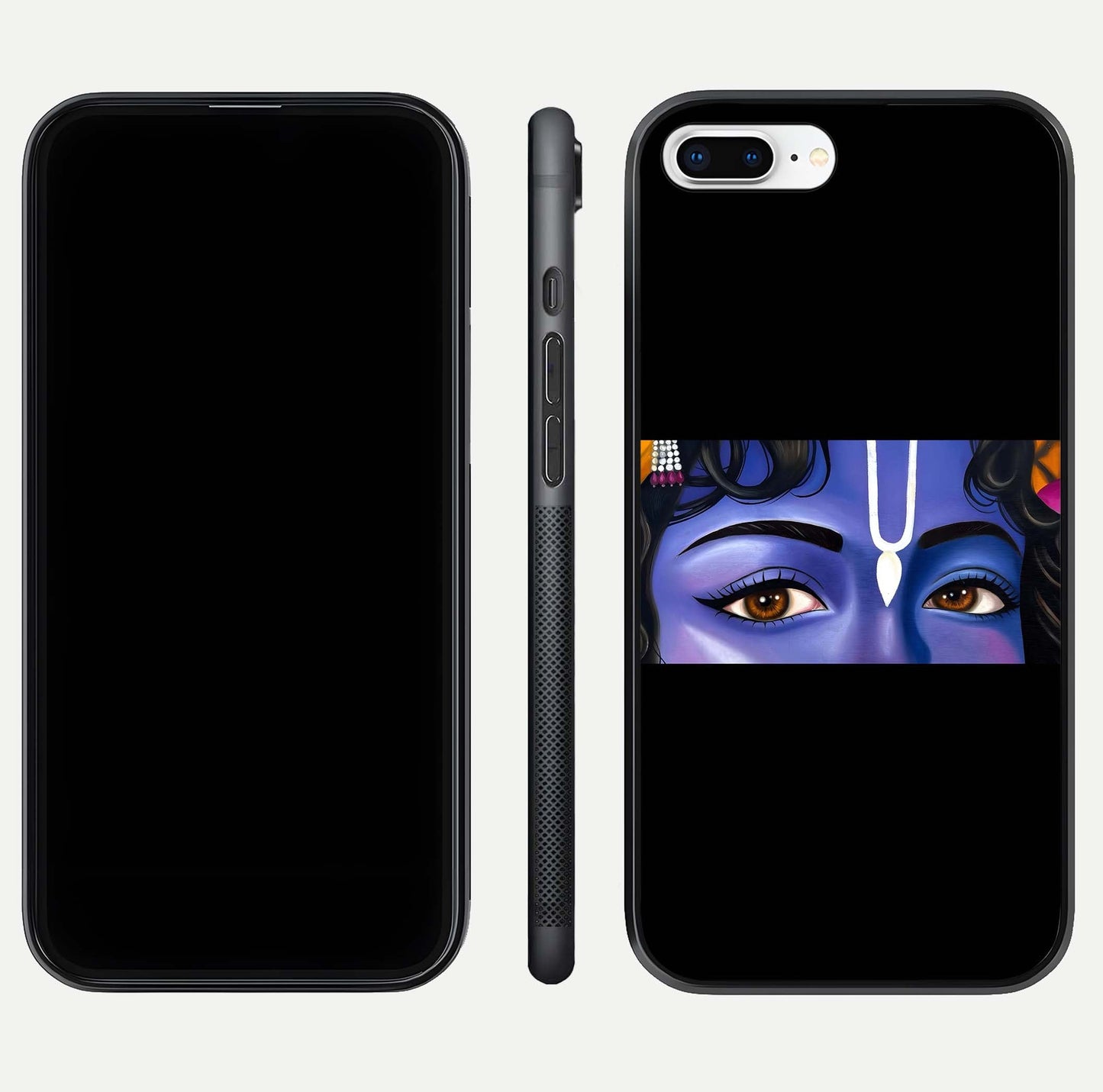 Krishna Eye Glass Case for iPhone 8 Plus front and back view layout highlighting detailed spiritual motif