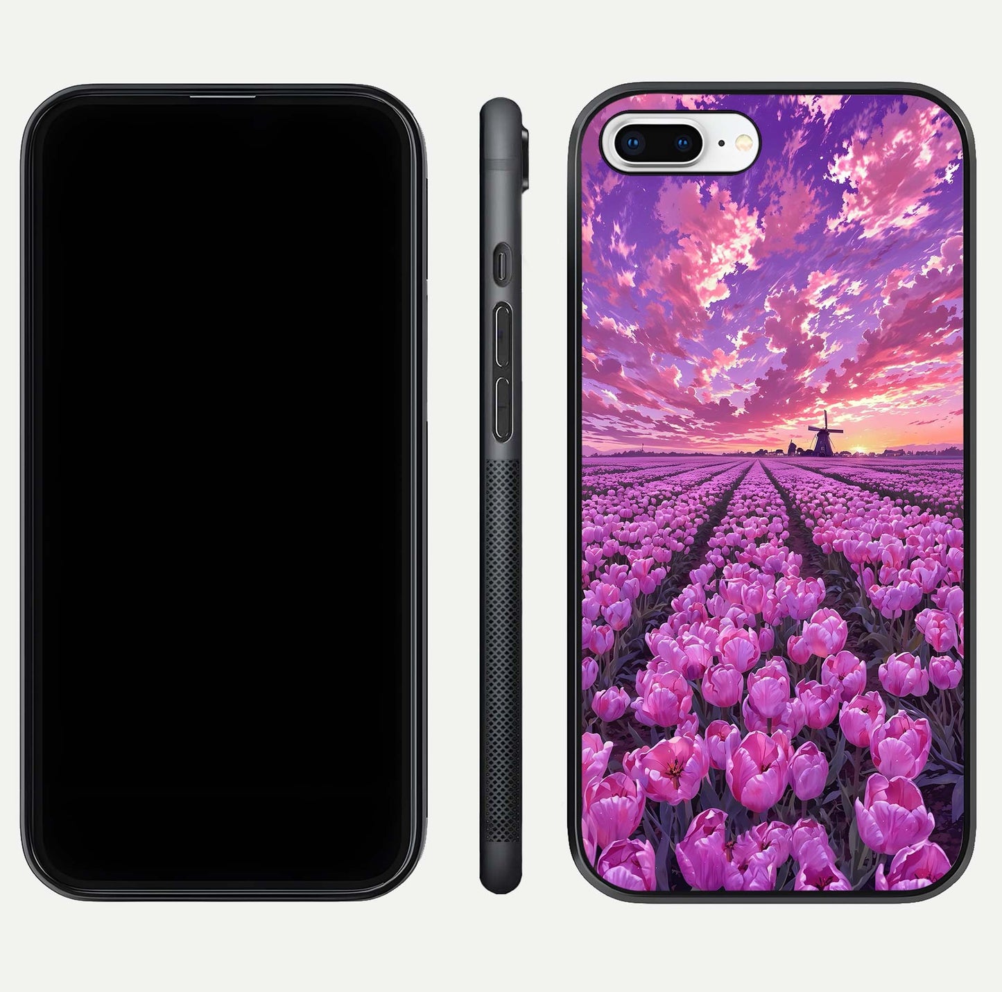 Lavender Dream Skies Glass Case for iPhone 8 Plus front and back view layout highlighting dreamy sky gradient