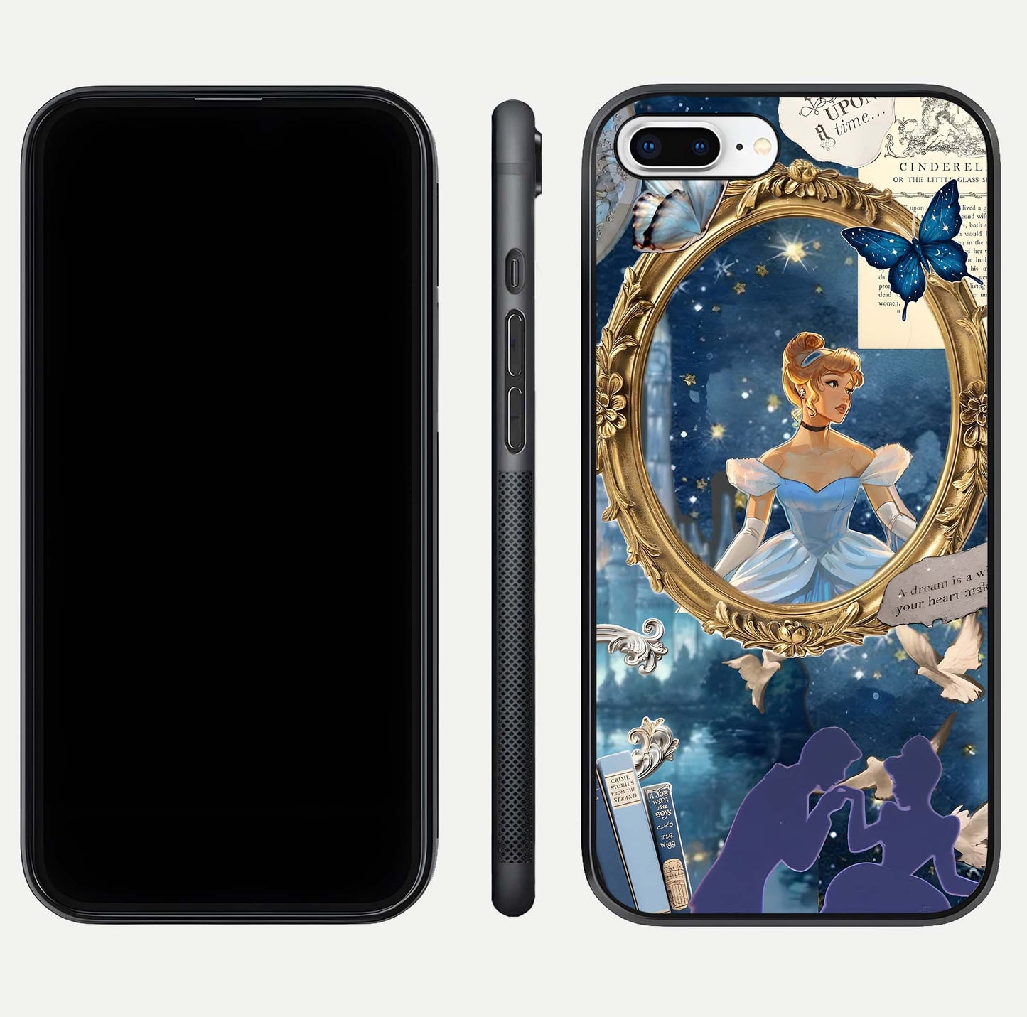 Midnight Queen Glass Case for iPhone 8 Plus front & back layout displaying regal tones and smooth edges