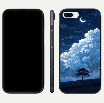 Midnight Sky Serenity Glass Case for iPhone 8 Plus front & back layout highlighting celestial art and curves
