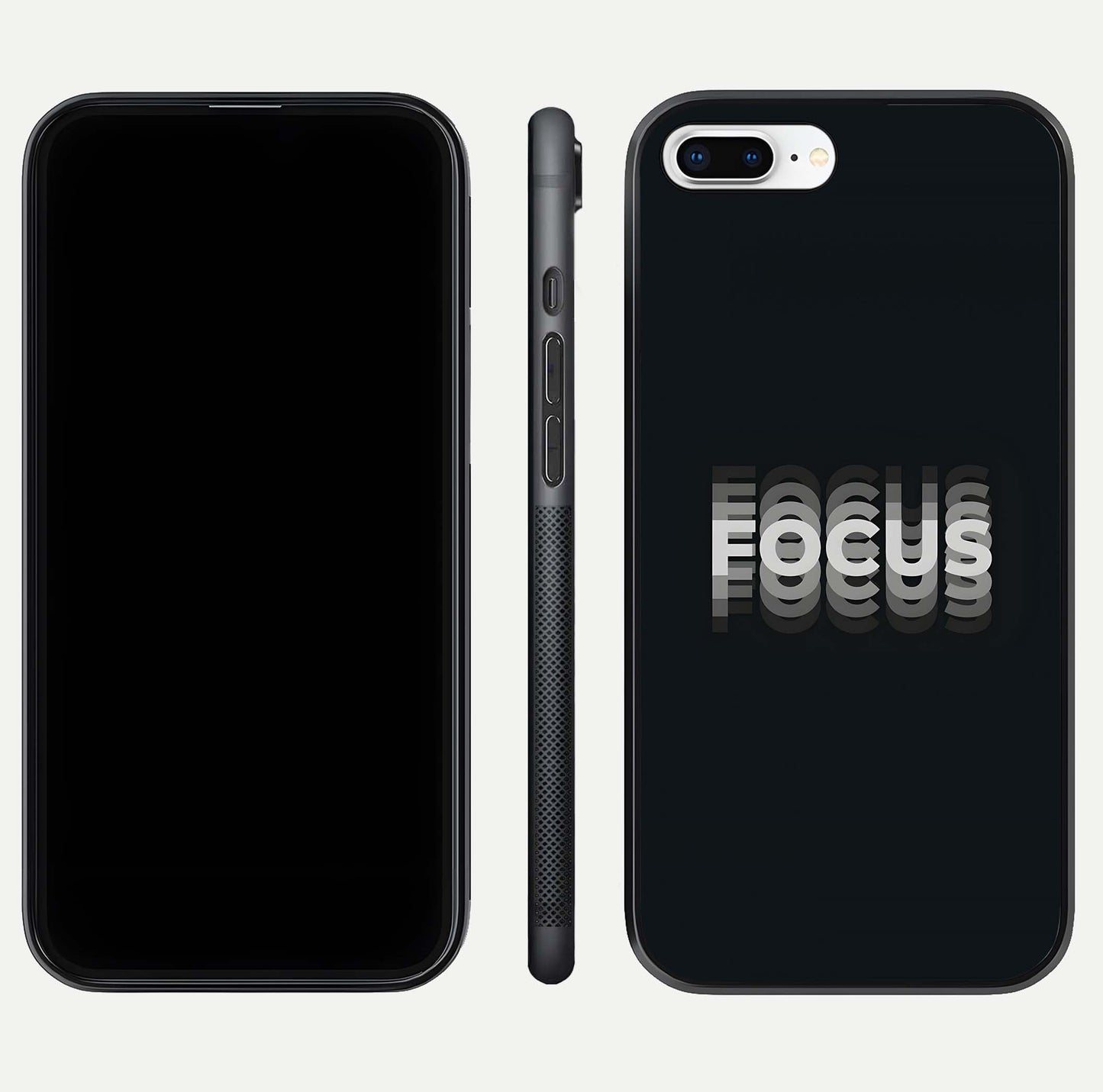 Mono Focus Vision Glass Case for iPhone 8 Plus front & back layout showing clean focus lines and curved edges