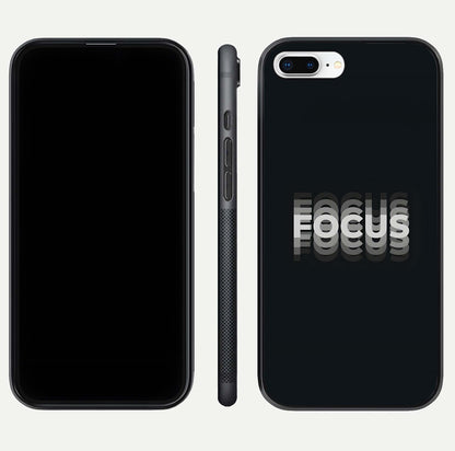 Mono Focus Vision Glass Case for iPhone 8 Plus front & back layout showing clean focus lines and curved edges