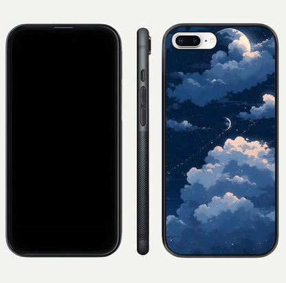 Moon Dream Haze Glass Case for iPhone 8 Plus front & back layout highlighting dreamy design and curved shape