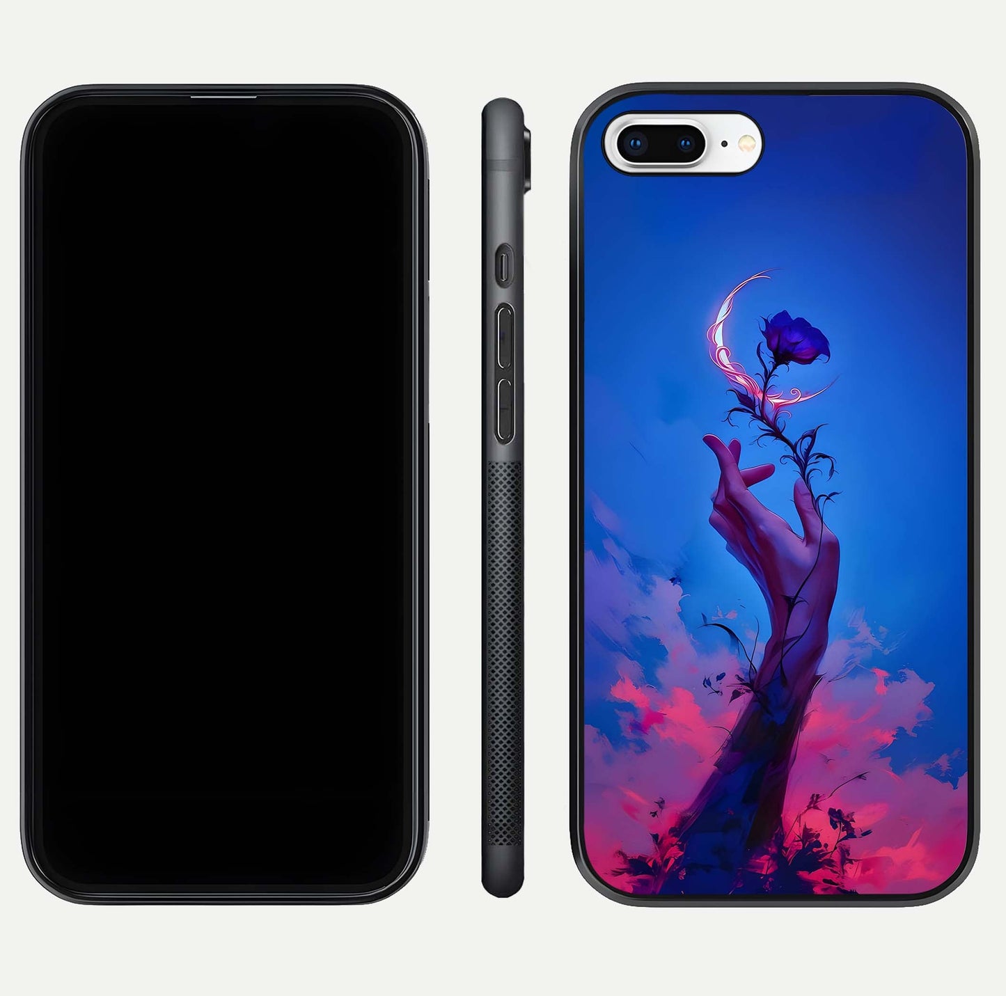 Mystic Hand Glass Case for iPhone 8 Plus front & back layout highlighting mystic design and smooth edges