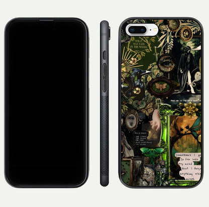 Mystic Woods Secret Glass Case for iPhone 8 Plus front & back layout showing nature theme and smooth edges