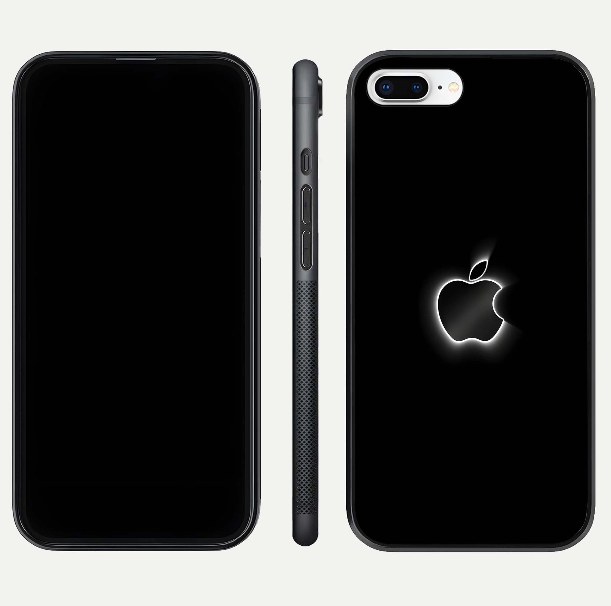 Neon Apple Glow Glass Case for iPhone 8 Plus front & back layout showing bright tones and edge curve