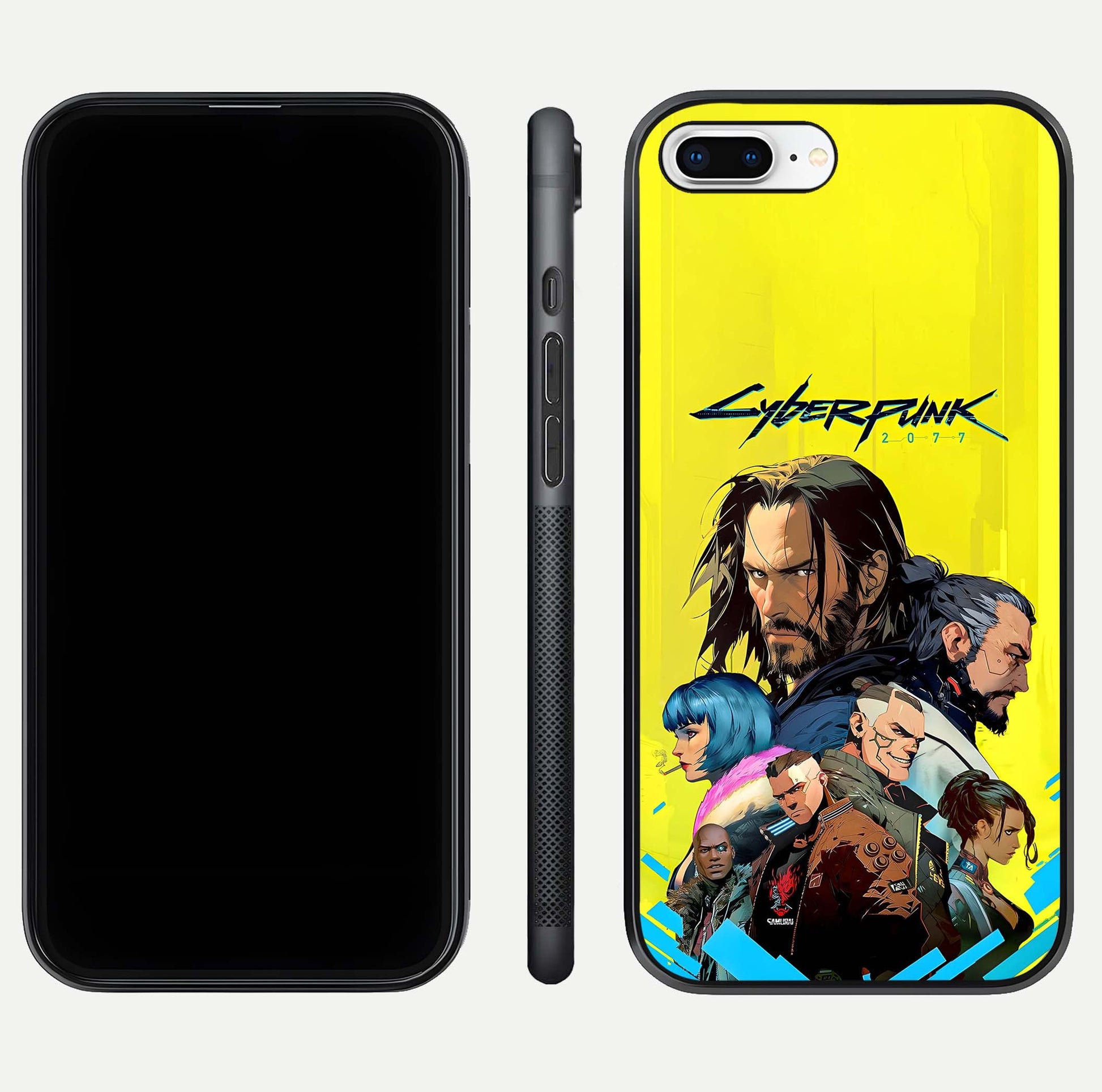 Neon Rebel Genesis Glass Case for iPhone 8 Plus front & back layout highlighting futuristic theme and curves