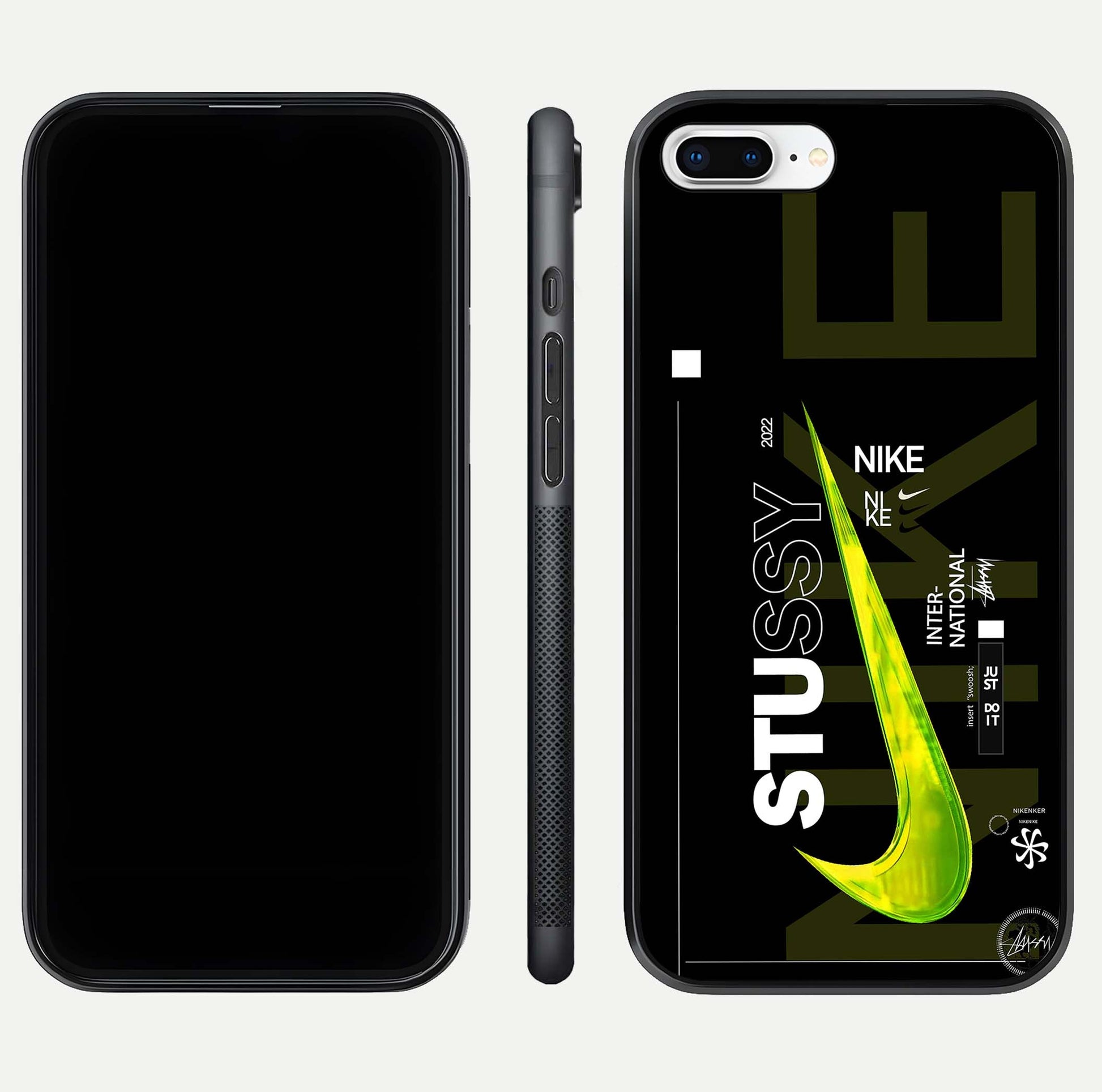 Neon Street Edition Glass Case for iPhone 8 Plus front & back layout highlighting street art vibe and edges