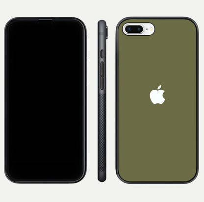 Olive Matte Essence Glass Case for iPhone 8 Plus front & back layout highlighting simple design and clean edges