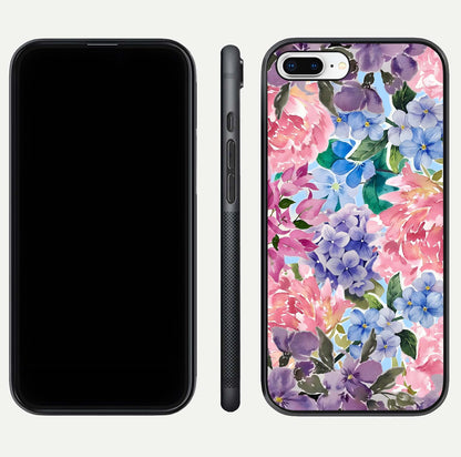 Pastel Floral Mix Glass Case for iPhone 8 Plus front & back layout showing gentle tones and elegant edges