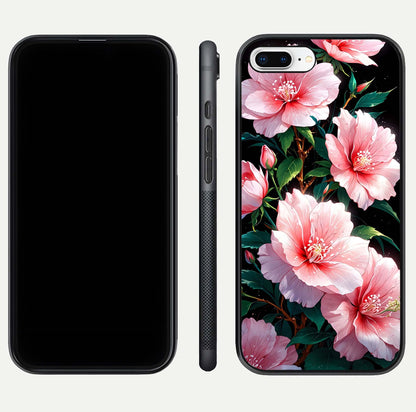 Peach Flower Glass Case for iPhone 8 Plus front & back layout showing elegant floral tones and smooth edges