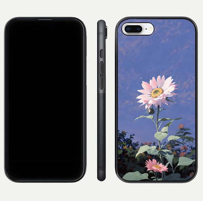 Pink Sunflower Glow Glass Case for iPhone 8 Plus front & back layout showing HD tones and bright finish