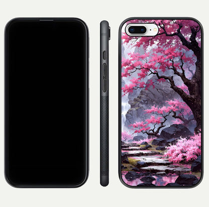 Pinkish Scenery Glass Case for iPhone 8 Plus front & back layout showing landscape art and curved edge finish