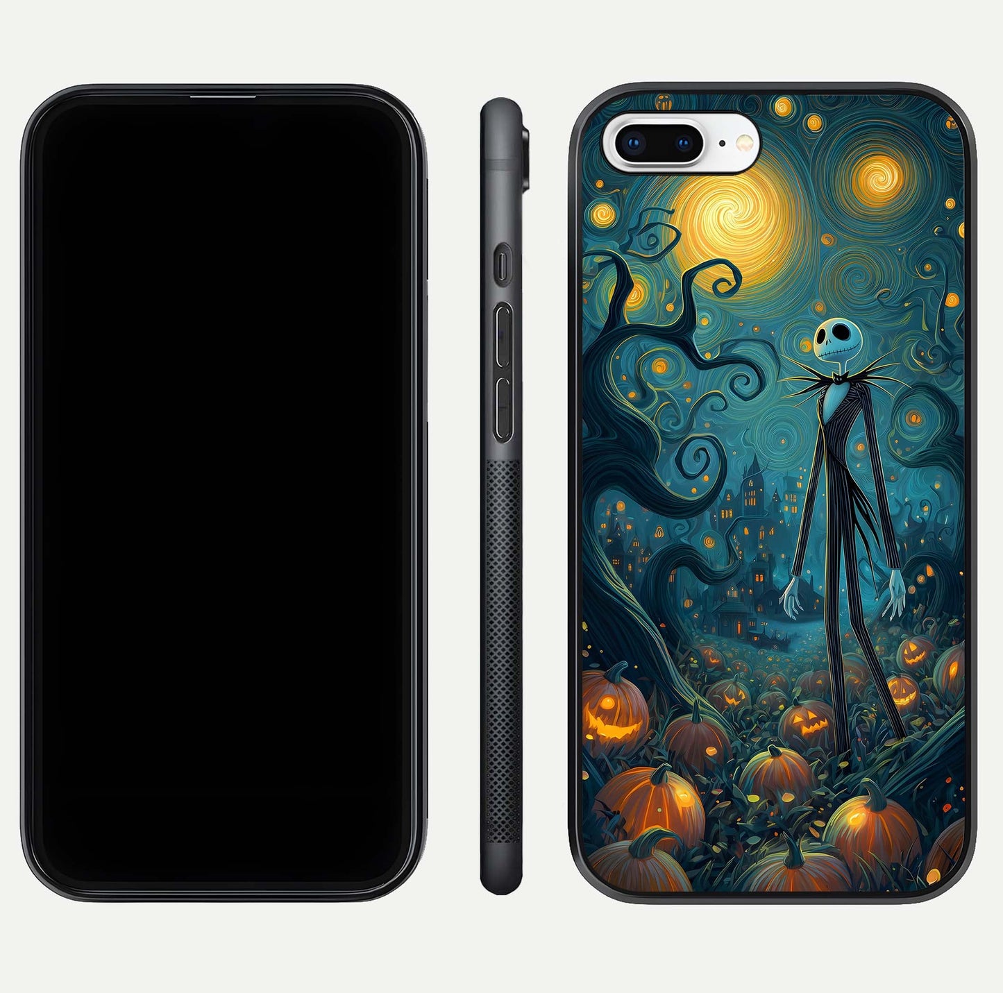 Pumpkin Moonlight Tale Glass Case for iPhone 8 Plus front & back layout showing festive orange tone and edges