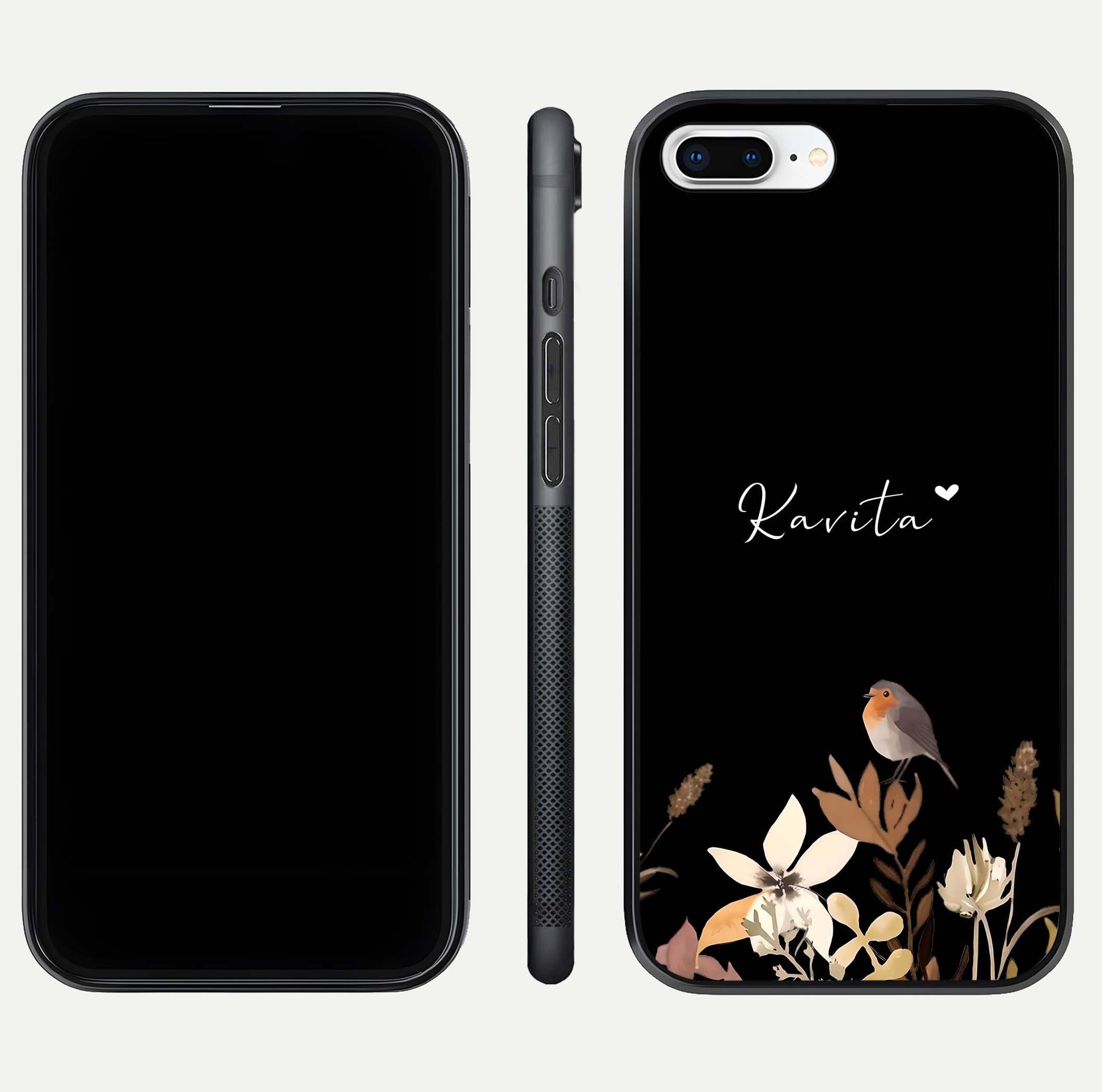 Quiet Garden Tune Custom Name Glass Case for iPhone 8 Plus front & back layout highlighting name area and edges