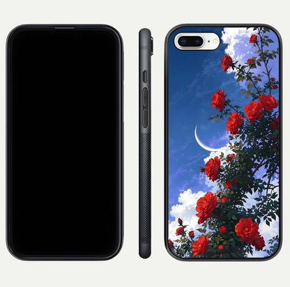 Rose Drift Flowers Glass Case for iPhone 8 Plus front & back layout showing rose gradient tones and edges