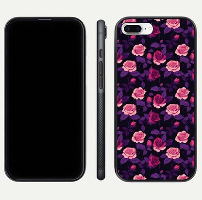 Rose Garden Twilight Glass Case for iPhone 8 Plus front & back layout showing rich twilight tones and edges