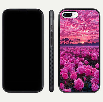 Rose Sunset Valley Glass Case for iPhone 8 Plus front & back layout highlighting gradient tones and glass shine