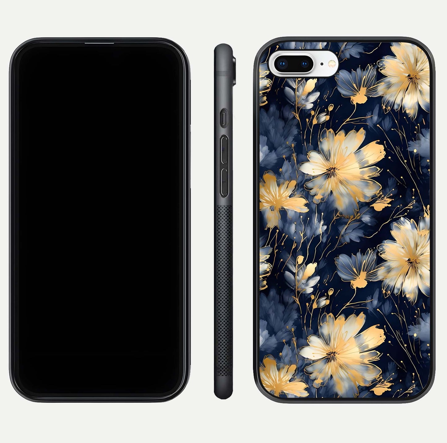 Royal Petal Dream Glass Case for iPhone 8 Plus front & back layout showing floral pattern and clean edge finish