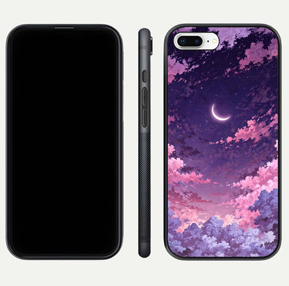 Sky Drift Clouds Glass Case for iPhone 8 Plus front & back layout showing sky tones and smooth edge design