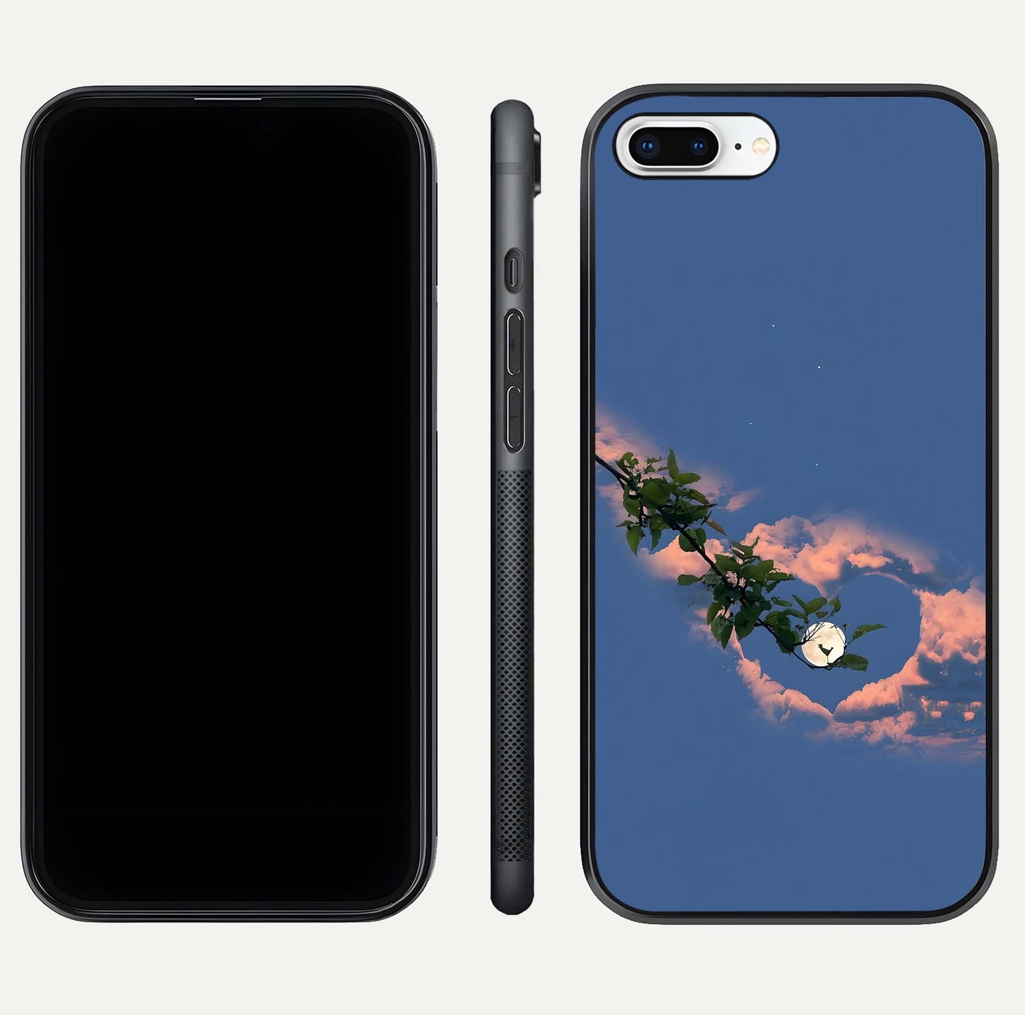 Sky Under Tree Glass Case for iPhone 8 Plus front & back layout showing sky tones and curved glass edge