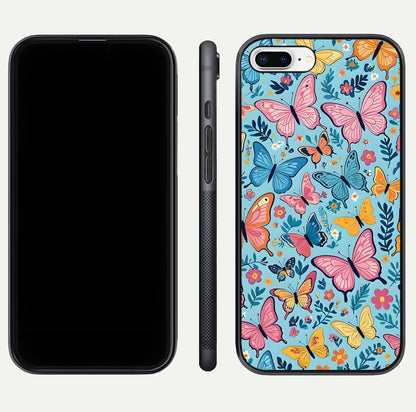 Spring Wing Garden Glass Case for iPhone 8 Plus front & back layout showing soft tones and elegant glass design