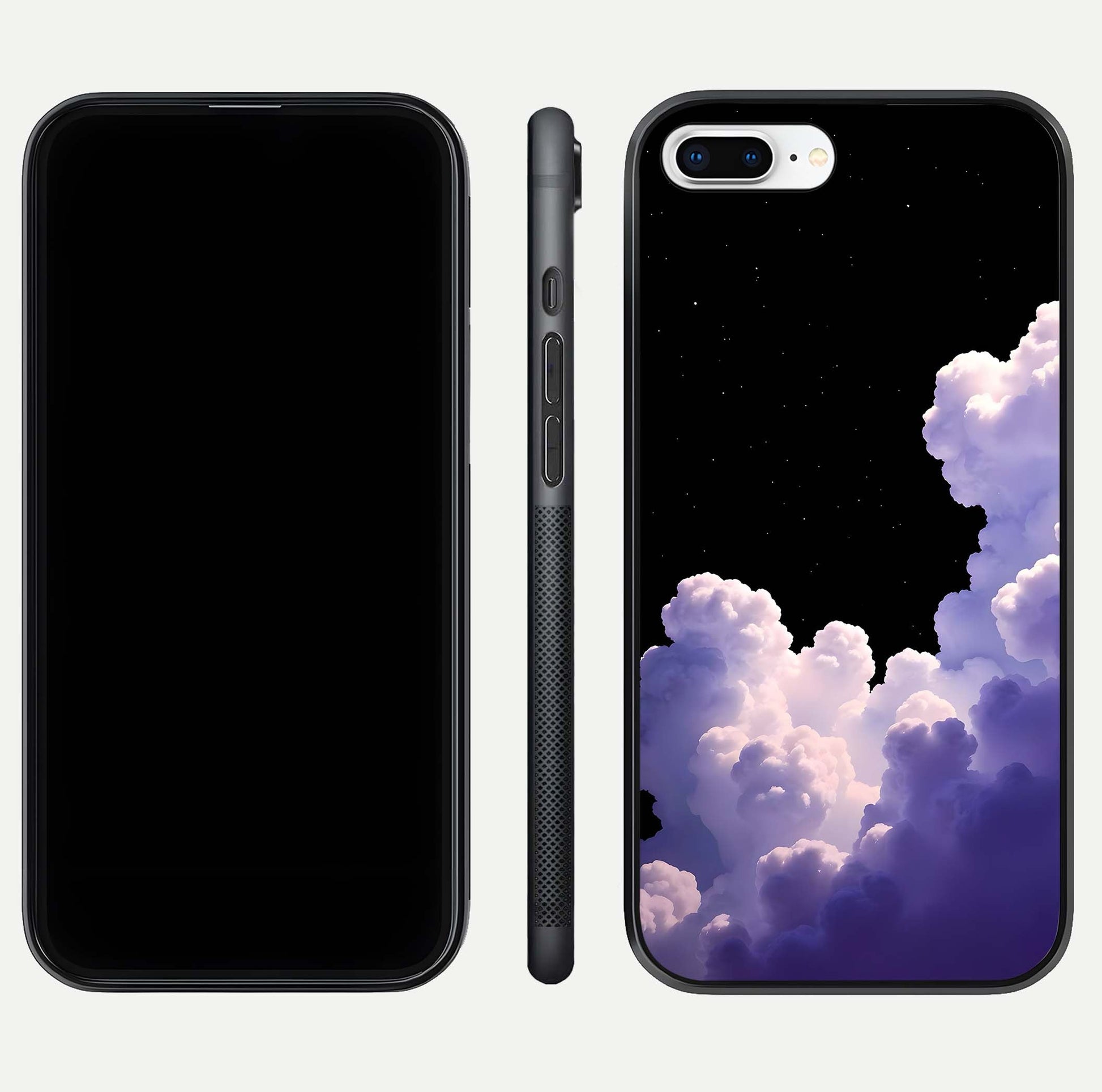 Starlit Night Whispers Glass Case for iPhone 8 Plus front & back layout showing moon tones and curved edges