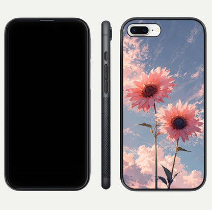 Sunlit Daisy Glow Glass Case for iPhone 8 Plus front & back layout showing vibrant sunlight hues and clean edge