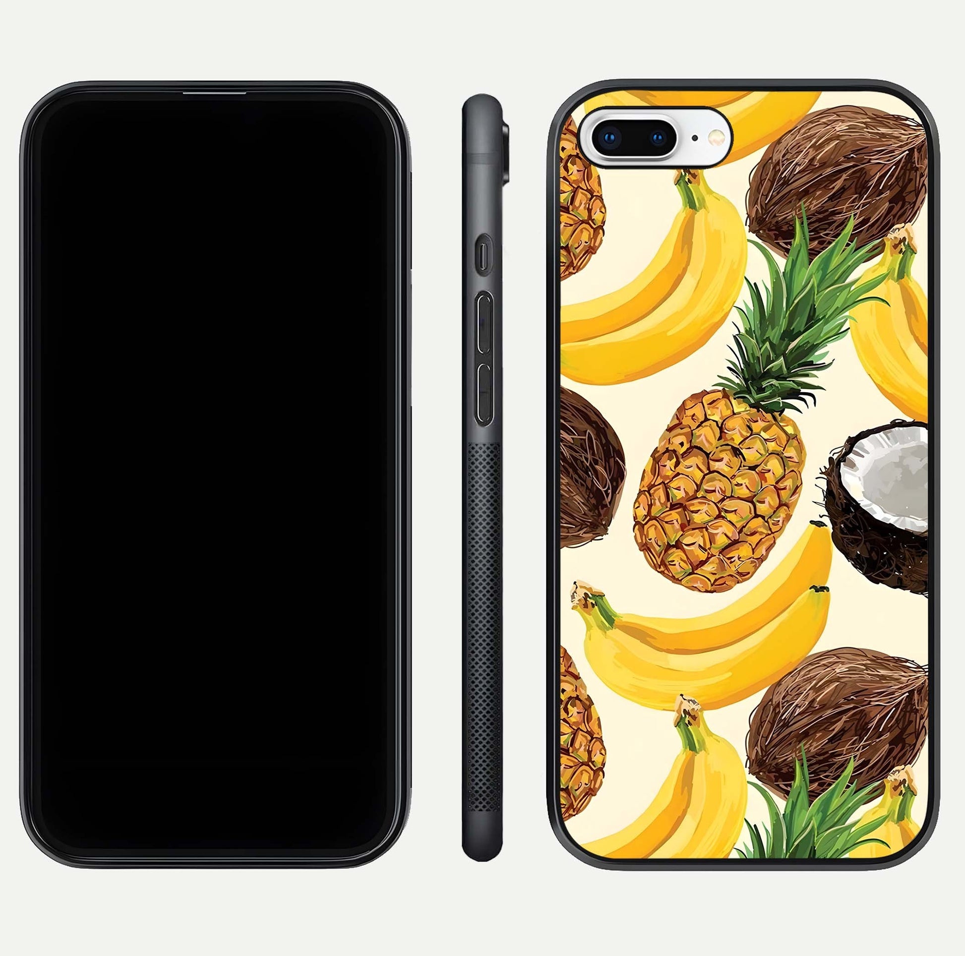 Tropical Fruit Mood Glass Case for iPhone 8 Plus front & back layout showing playful tones and clean edge