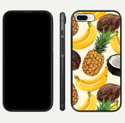 Tropical Fruit Mood Glass Case for iPhone 8 Plus front & back layout showing playful tones and clean edge