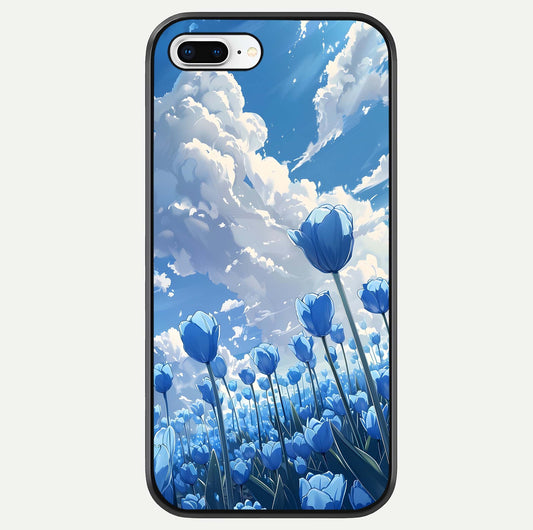 Blue Tulip Clouds Glass Case For iPhone 16 Pro by Custom World