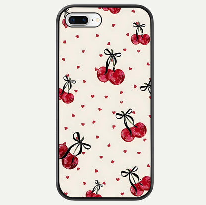 Cherry Heart Bow Glass Case For iPhone 8 Plus by Custom World
